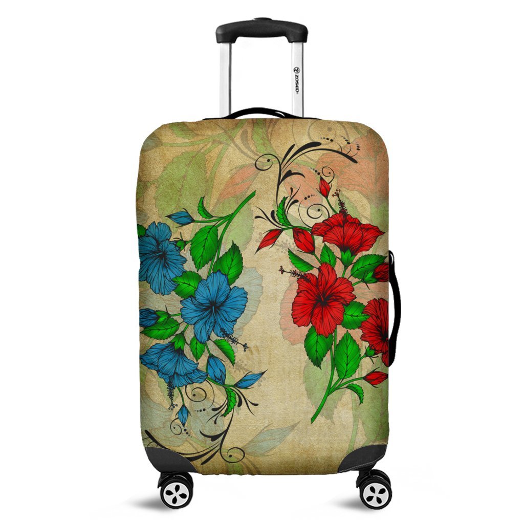 Hawaiian Blue And Red Hibiscus Polynesian Luggage Covers - AH Black - Polynesian Pride