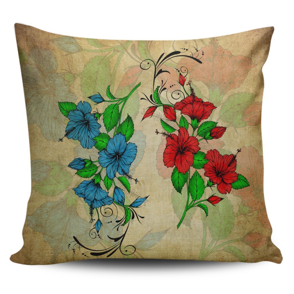 Hawaiian Blue And Red Hibiscus Polynesian Pillow Covers - AH Pillow Covers Black - Polynesian Pride