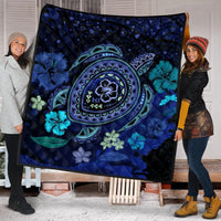 Hawaiian Blue Ocean Honu And Flowers Premium Quilts AH - Polynesian Pride
