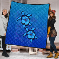 Hawaiian Blue Turtle and Hibiscus Polynesian Premium Quilts - AH - Polynesian Pride