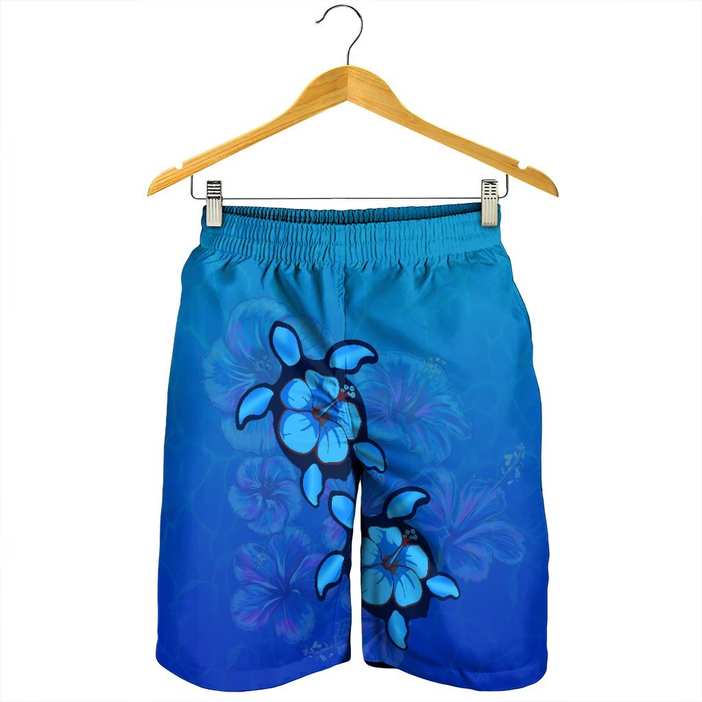 Hawaiian Blue Turtle and Hibiscus Polynesian Men's Shorts - AH - Polynesian Pride