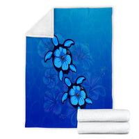 Hawaiian Blue Turtle and Hibiscus Polynesian Premium Blankets - AH - Polynesian Pride