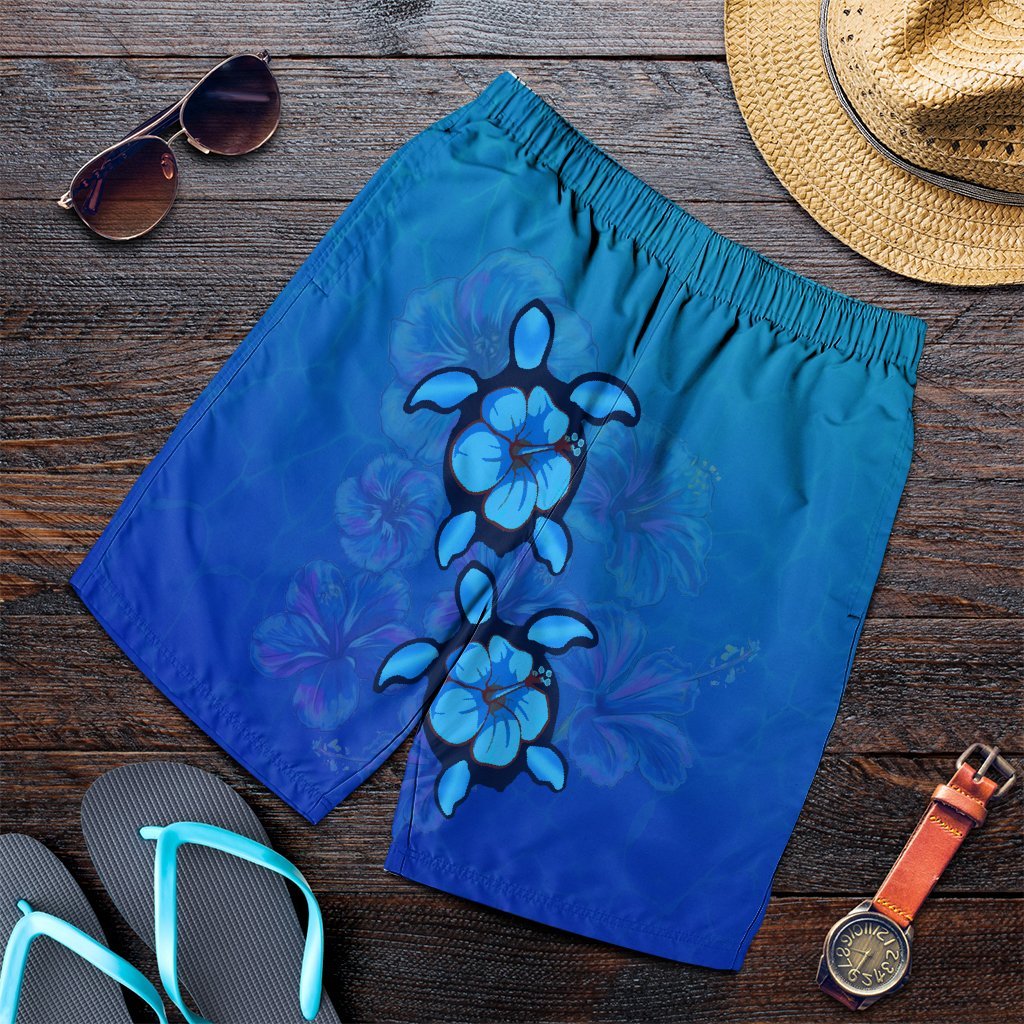 Hawaiian Blue Turtle and Hibiscus Polynesian Men's Shorts - AH Art - Polynesian Pride