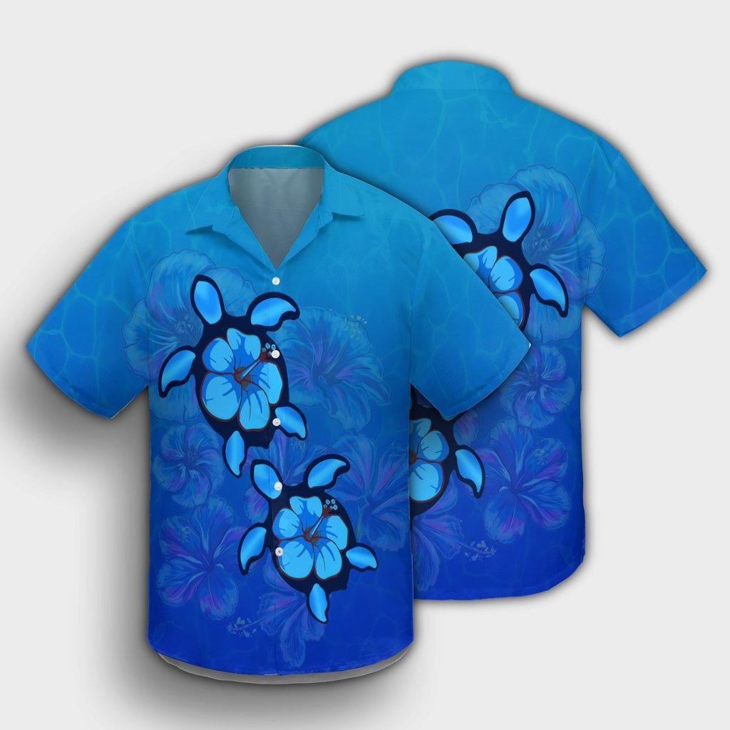 Hawaiian Blue Turtle and Hibiscus Polynesian Hawaiian Shirt - AH - Polynesian Pride