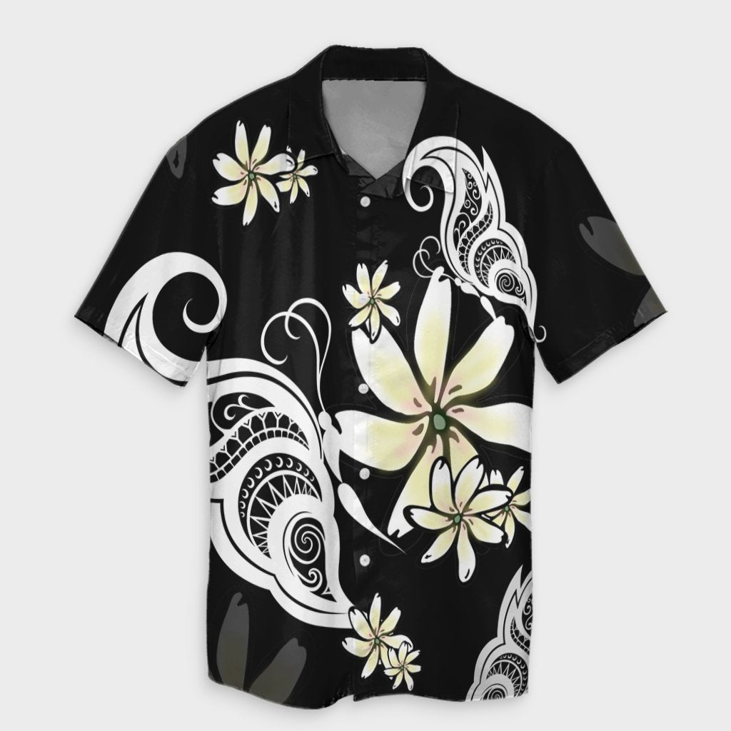 Hawaiian Butterfly Plumeria Polynesian Hawaiian Shirt - AH Unisex Black - Polynesian Pride