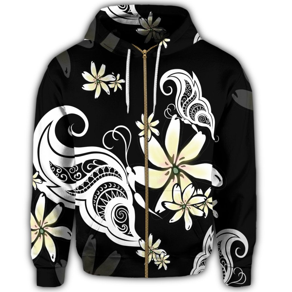 Hawaiian Butterfly Plumeria Polynesian Zip Hoodie - Polynesian Pride
