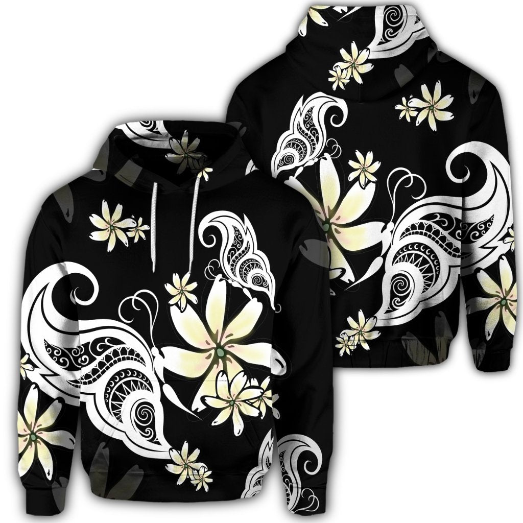 Hawaiian Butterfly Plumeria Polynesian Hoodie Unisex Art - Polynesian Pride