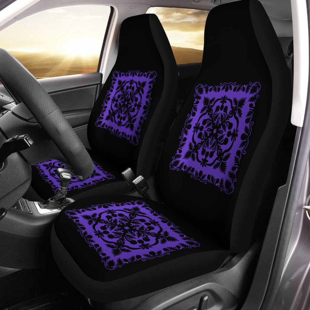 Hawaiian Car Seat Cover Royal Pattern - Black And Purple - Polynesian Pride