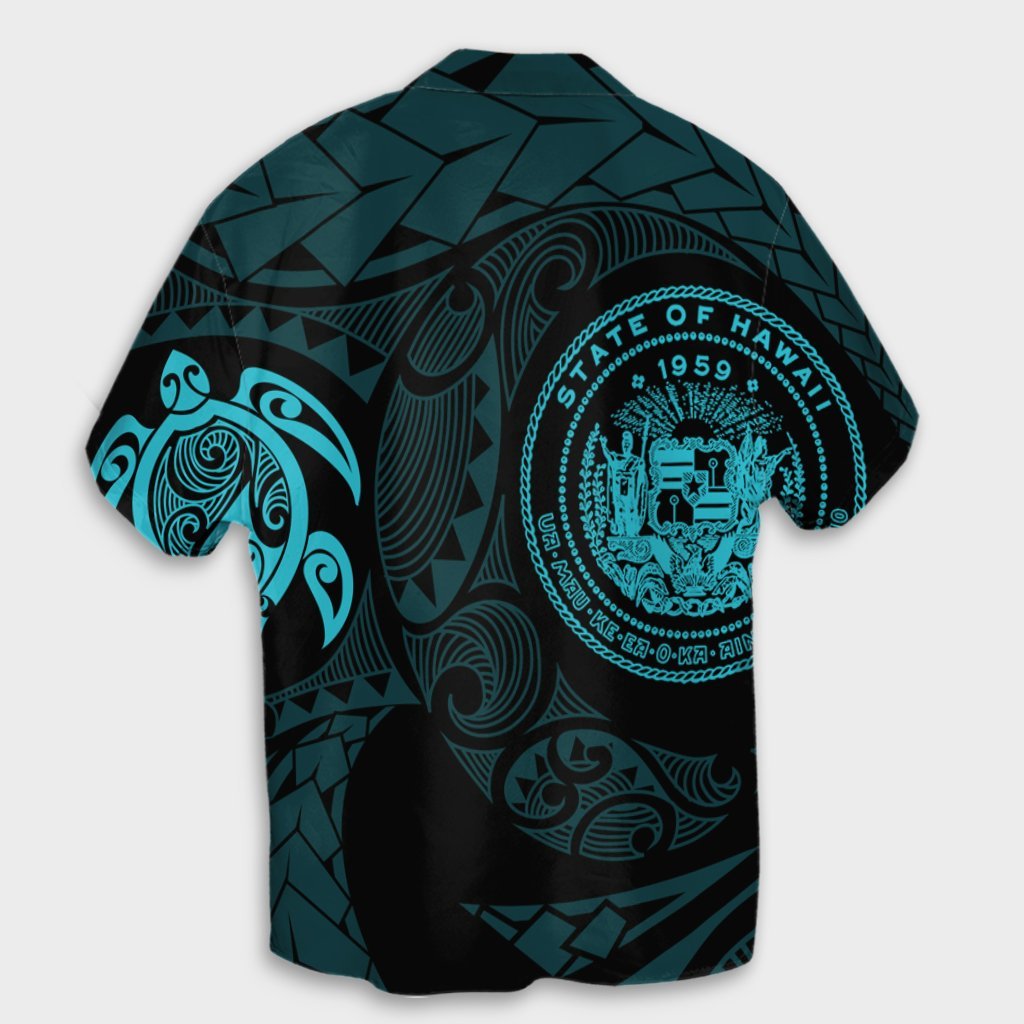 Hawaiian Coat Of Arms Turtle Polynesian Hawaiian Shirt Blue AH - Polynesian Pride