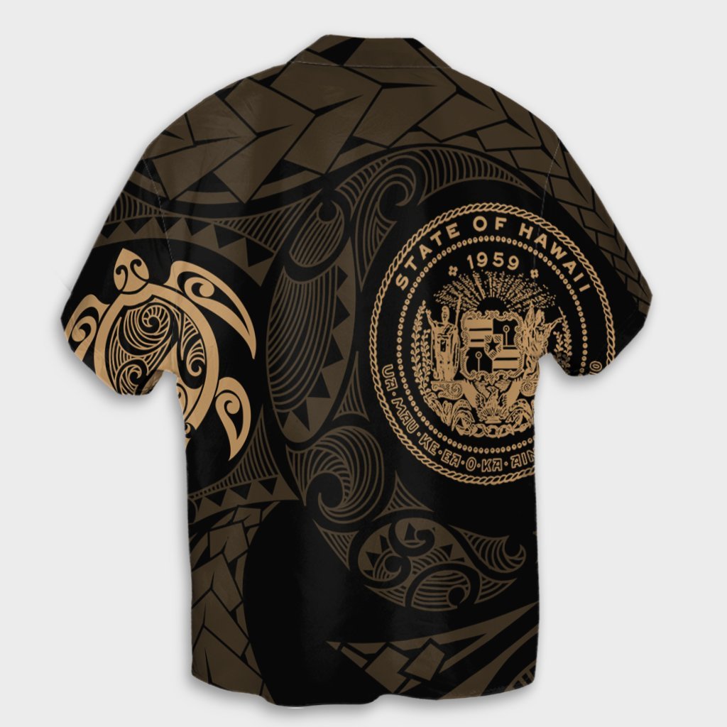 Hawaiian Coat Of Arms Turtle Polynesian Hawaiian Shirt Gold AH - Polynesian Pride