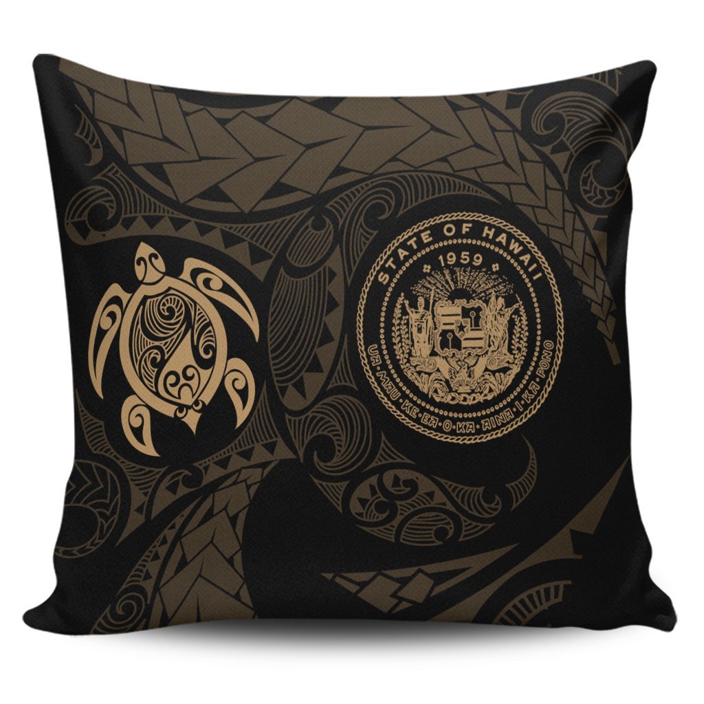 Hawaiian Coat Of Arms Turtle Polynesian Pillow Covers Gold AH Pillow Covers Black - Polynesian Pride