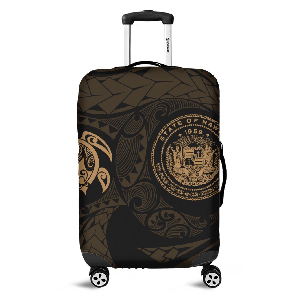 Hawaiian Coat Of Arms Turtle Polynesian Luggage Covers Gold AH Black - Polynesian Pride