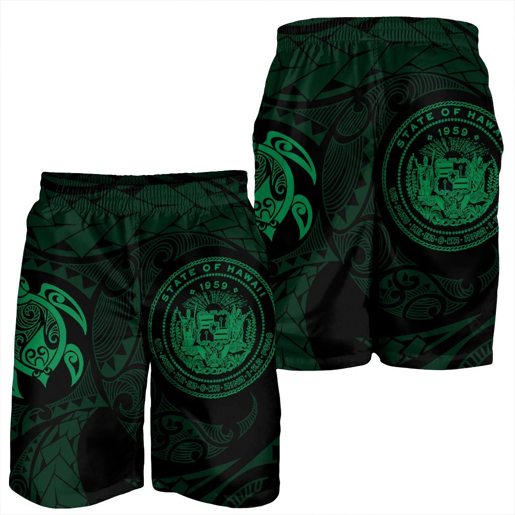 Hawaiian Coat Of Arms Turtle Polynesian Men's Shorts Green AH - Polynesian Pride