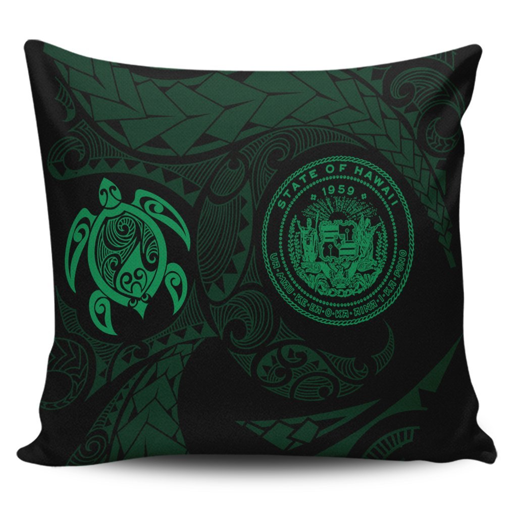 Hawaiian Coat Of Arms Turtle Polynesian Pillow Covers Green AH Pillow Covers Black - Polynesian Pride