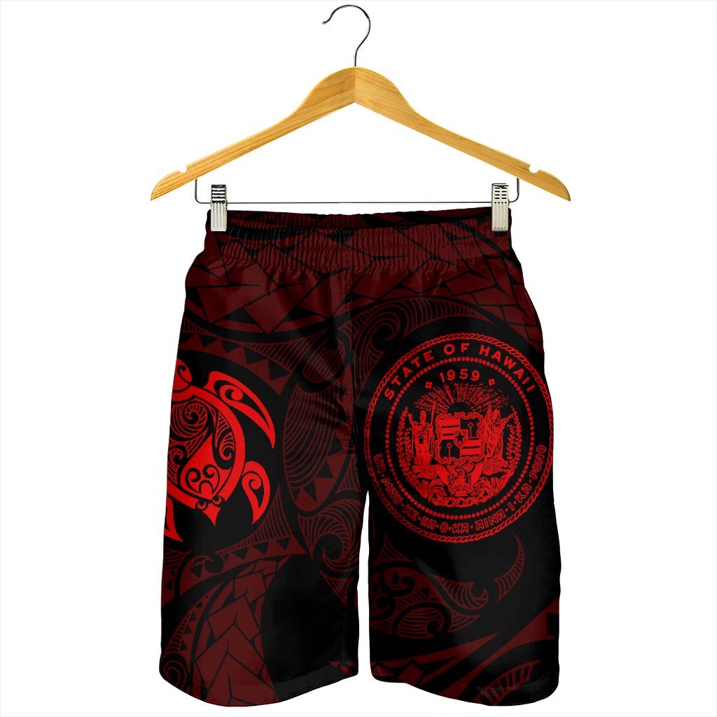 Hawaiian Coat Of Arms Turtle Polynesian Men's Shorts Red AH - Polynesian Pride