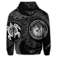 Hawaiian Coat of Arms Turtle Polynesian Hoodie White - Polynesian Pride