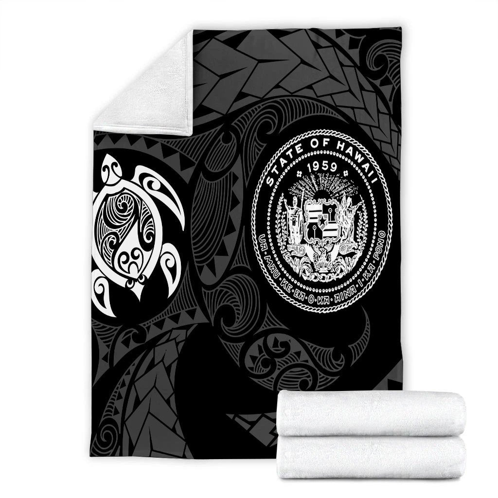 Hawaiian Coat Of Arms Turtle Polynesian Premium Blankets White AH - Polynesian Pride