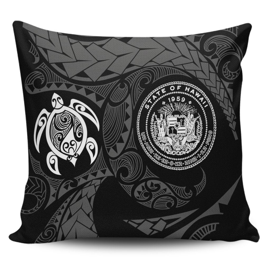 Hawaiian Coat Of Arms Turtle Polynesian Pillow Covers White AH Pillow Covers Black - Polynesian Pride