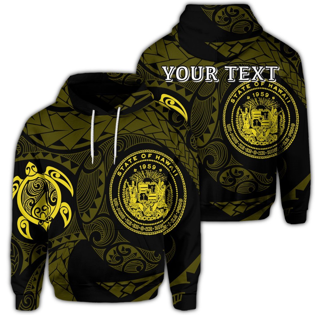 Custom Hawaiian Coat of Arms Turtle Polynesian Hoodie Yellow Unisex Art - Polynesian Pride