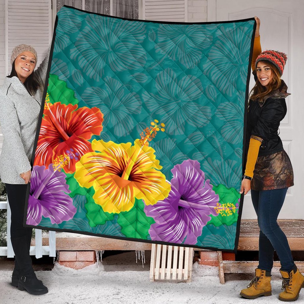 Hawaiian Colorful Hibiscus Polynesian Premium Quilts - AH - Polynesian Pride