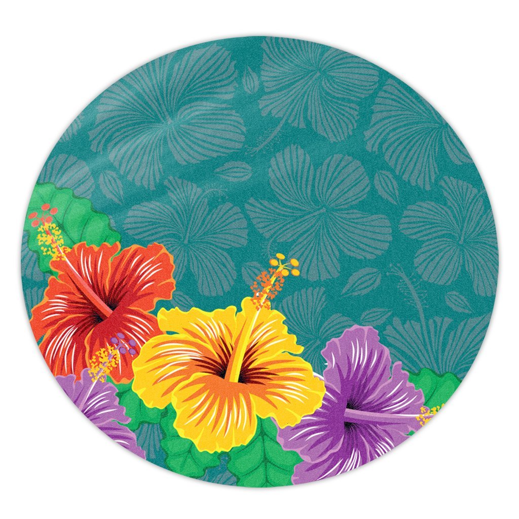Hawaiian Colorful Hibiscus Polynesian Round Carpet - AH Round Carpet Luxurious Plush - Polynesian Pride
