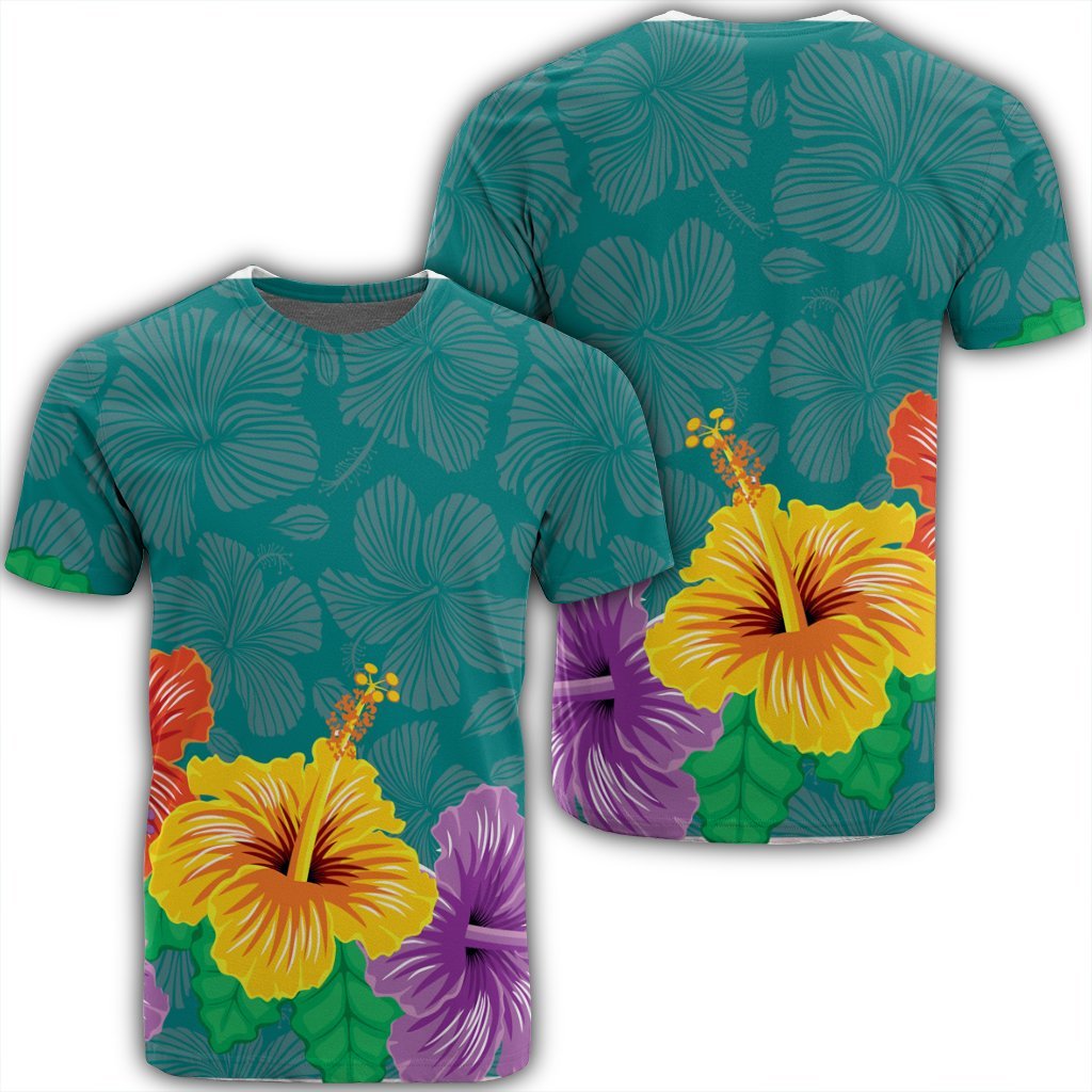 Hawaiian Colorful Hibiscus Polynesian T Shirt Unisex Black - Polynesian Pride