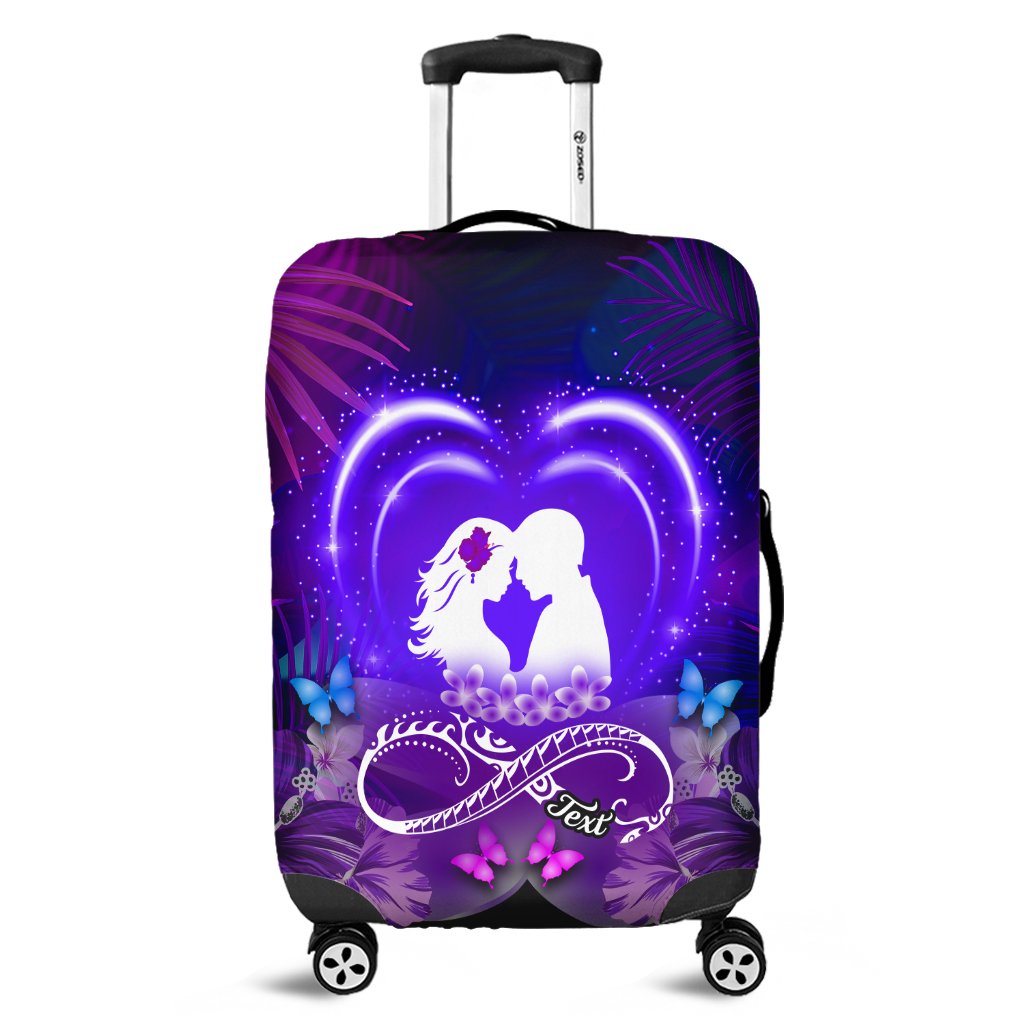 (Personalized) Hawaiian Couple Hibiscus Valentine Luggage Cover - Bliss Style AH Purple - Polynesian Pride