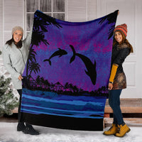 Hawaiian Dolphin In Night Polynesian Premium Blankets - AH - Polynesian Pride
