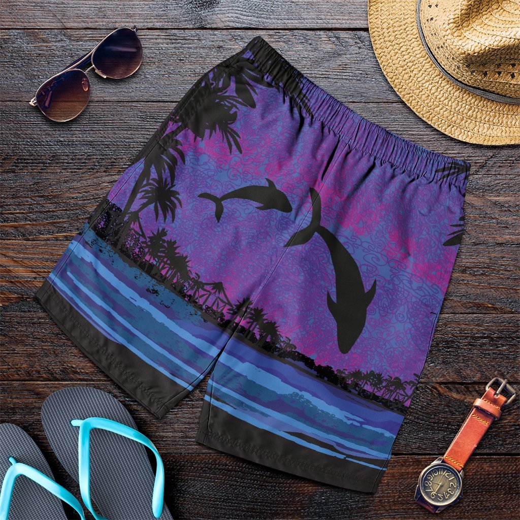 Hawaiian Dolphin In Night Polynesian Men's Shorts - AH Art - Polynesian Pride