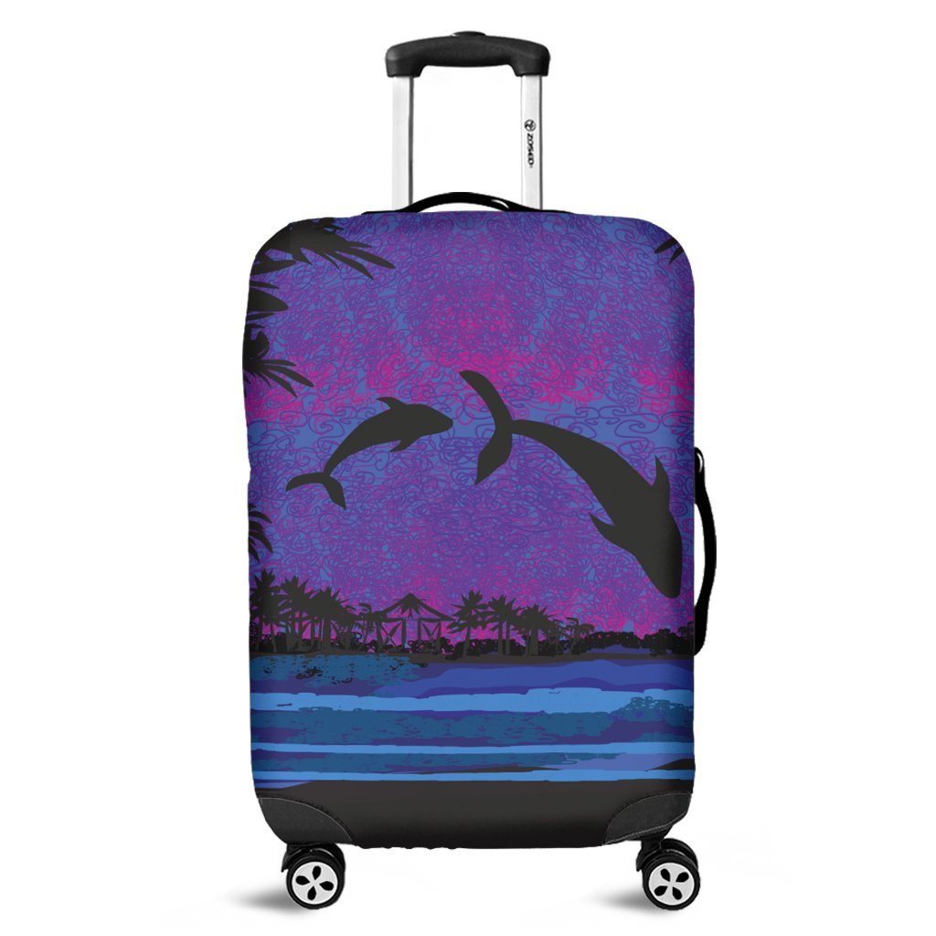 Hawaiian Dolphin In Night Polynesian Luggage Covers - AH Black - Polynesian Pride