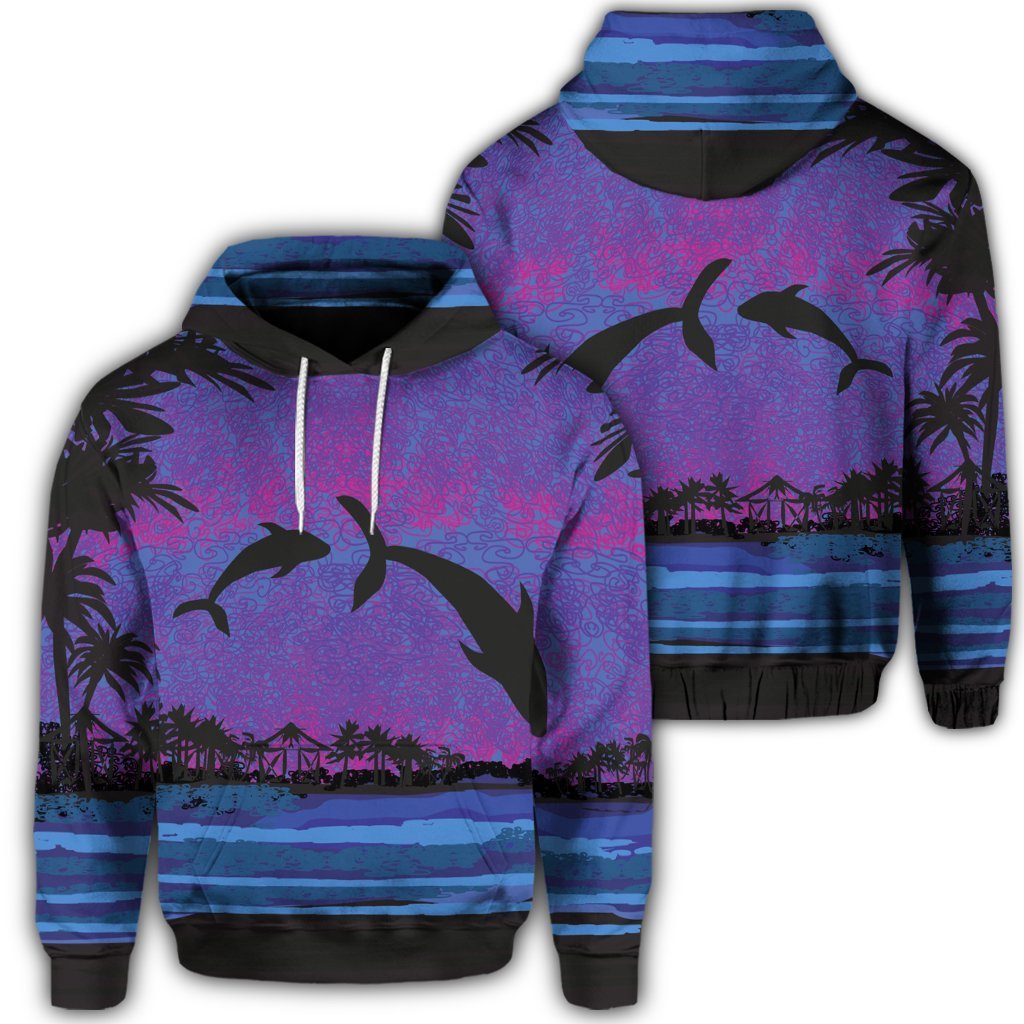 Hawaiian Dolphin In Night Polynesian Hoodie Unisex Art - Polynesian Pride