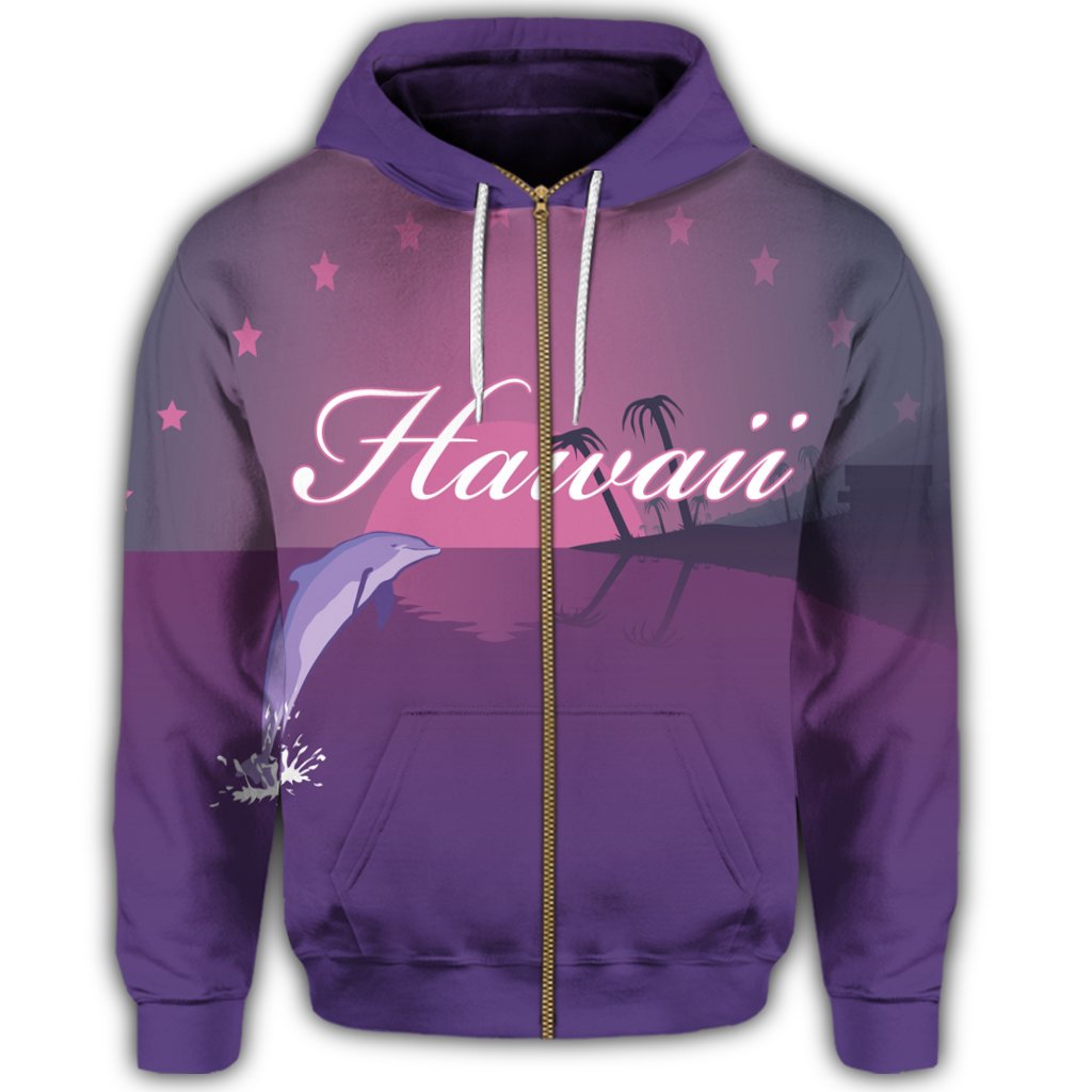 Hawaiian Dolphin Violet Polynesian Zip Hoodie - Polynesian Pride