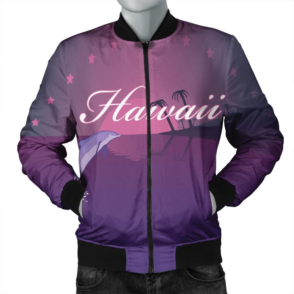 Hawaiian Dolphin Violet Polynesian Bomber Jacket - AH Black Unisex - Polynesian Pride