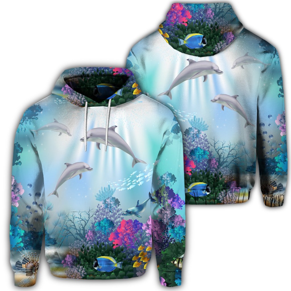 Hawaiian Dolphins Play The Ocean Polynesian Hoodie Unisex Art - Polynesian Pride