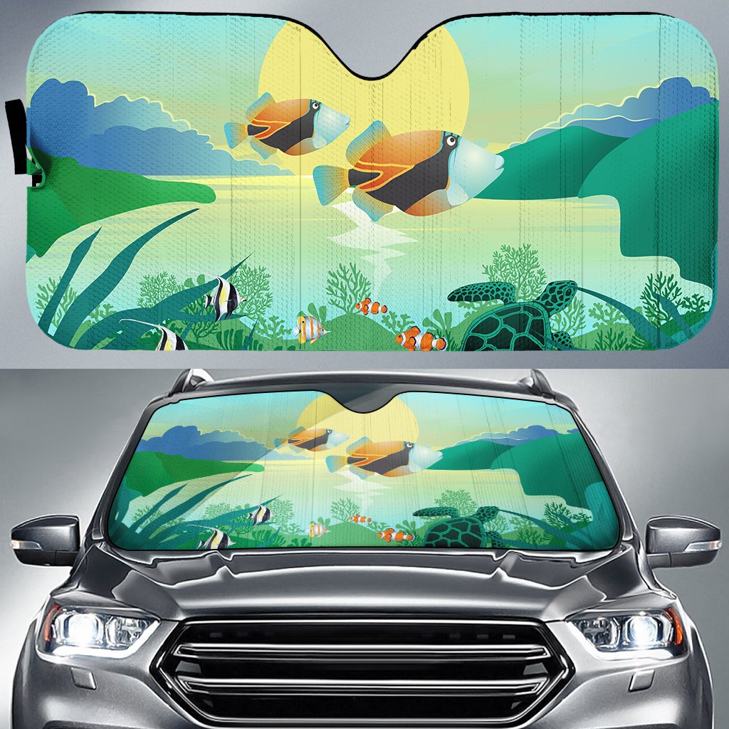 Hawaiian Fish Car Sun Shade AH Auto Sun Shade Universal Fit White - Polynesian Pride