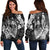 Hawaiian Fish Hook Hibiscus Banzai Surfing Polynesian Women's Off Shoulder Sweater - AH Black - Polynesian Pride