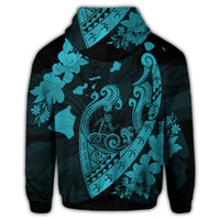 Hawaiian Fish Hook Hibiscus Banzai Surfing Polynesian Zip Hoodie Blue - Polynesian Pride