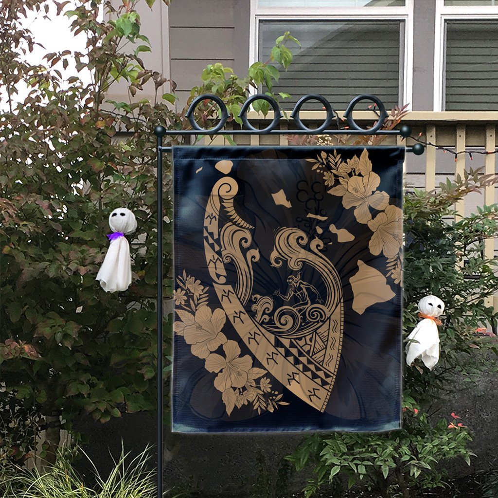 Hawaiian Fish Hook Hibiscus Banzai Surfing Polynesian Flag Gold - AH - Polynesian Pride