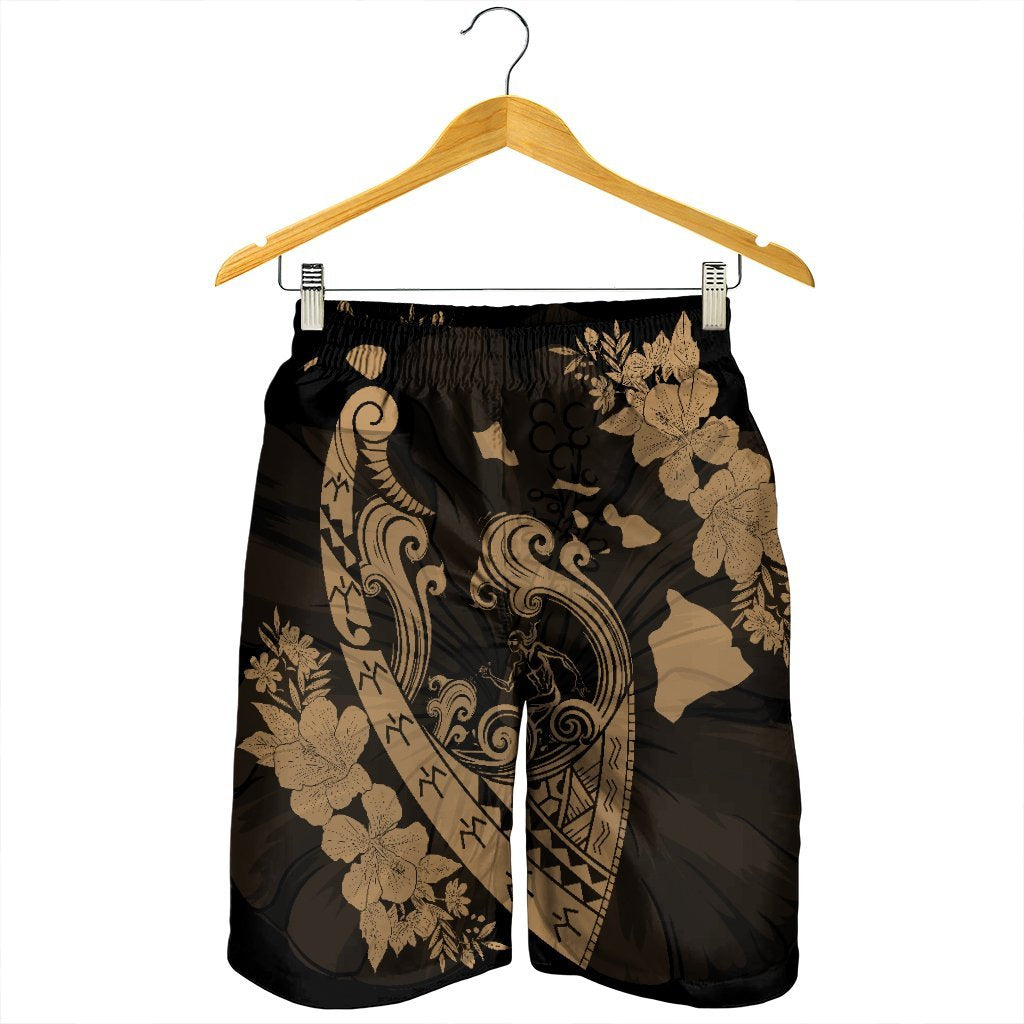 Hawaiian Fish Hook Hibiscus Banzai Surfing Polynesian Men's Shorts Gold - AH - Polynesian Pride