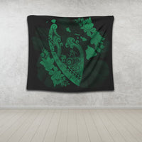 Hawaiian Fish Hook Hibiscus Banzai Surfing Polynesian Tapestry Green - AH - Polynesian Pride