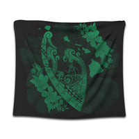 Hawaiian Fish Hook Hibiscus Banzai Surfing Polynesian Tapestry Green - AH Wall Tapestry Black - Polynesian Pride