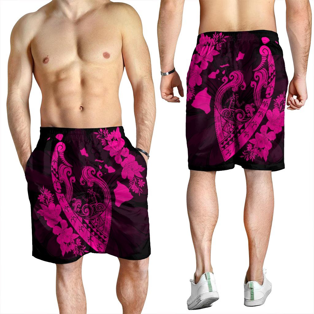 Hawaiian Fish Hook Hibiscus Banzai Surfing Polynesian Men's Shorts Pink - AH - Polynesian Pride