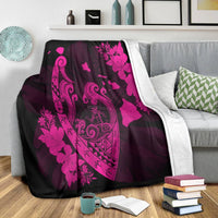 Hawaiian Fish Hook Hibiscus Banzai Surfing Polynesian Premium Blankets Pink - AH - Polynesian Pride