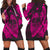 Hawaiian Fish Hook Hibiscus Banzai Surfing Polynesian Hoodie Dress Pink - AH Black - Polynesian Pride