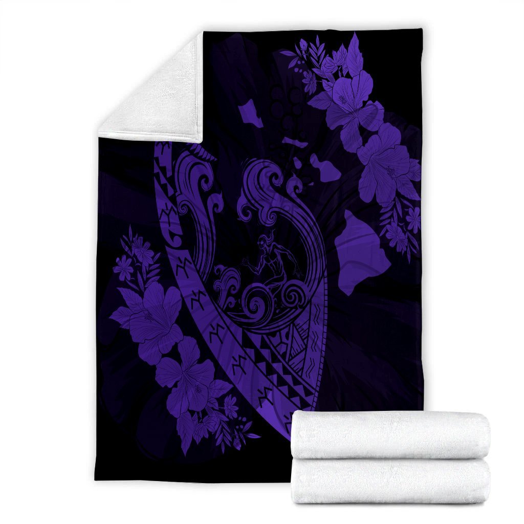 Hawaiian Fish Hook Hibiscus Banzai Surfing Polynesian Premium Blankets Purple - AH - Polynesian Pride