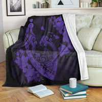 Hawaiian Fish Hook Hibiscus Banzai Surfing Polynesian Premium Blankets Purple - AH White - Polynesian Pride
