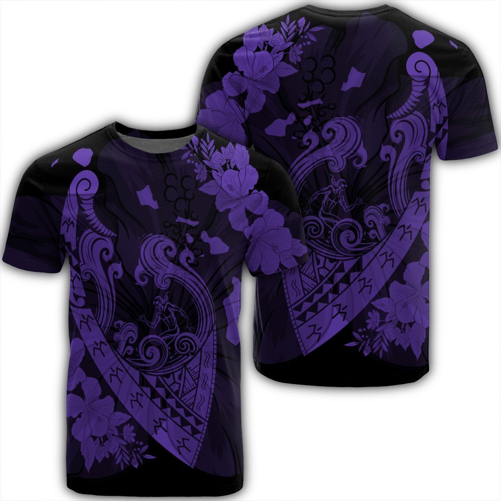 Hawaiian Fish Hook Hibiscus Banzai Surfing Polynesian T Shirt Purple Unisex Black - Polynesian Pride