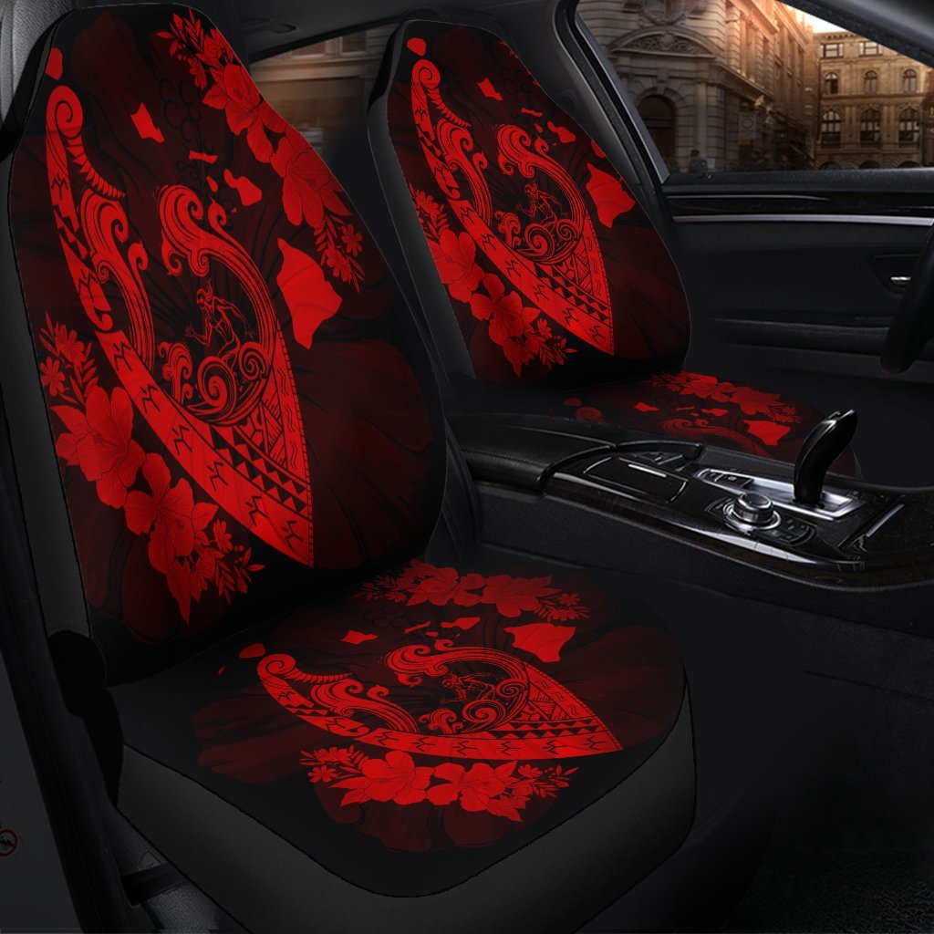 Hawaiian Fish Hook Hibiscus Banzai Surfing Polynesian Car Seat Covers Red - AH - Polynesian Pride
