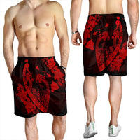 Hawaiian Fish Hook Hibiscus Banzai Surfing Polynesian Men's Shorts Red - AH - Polynesian Pride