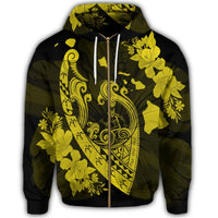 Hawaiian Fish Hook Hibiscus Banzai Surfing Polynesian Zip Hoodie Yellow - Polynesian Pride